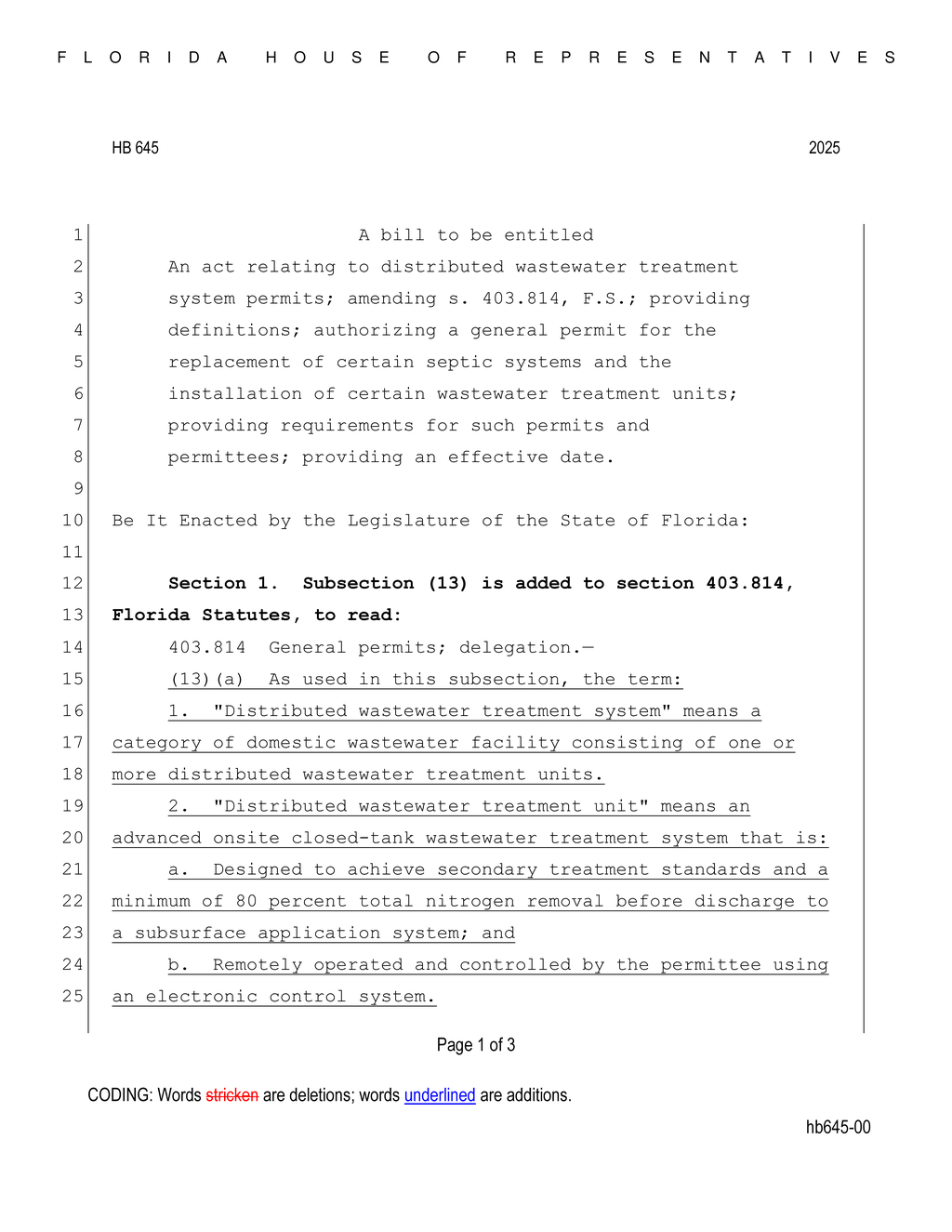 Florida House approves general permit for septic system replacements