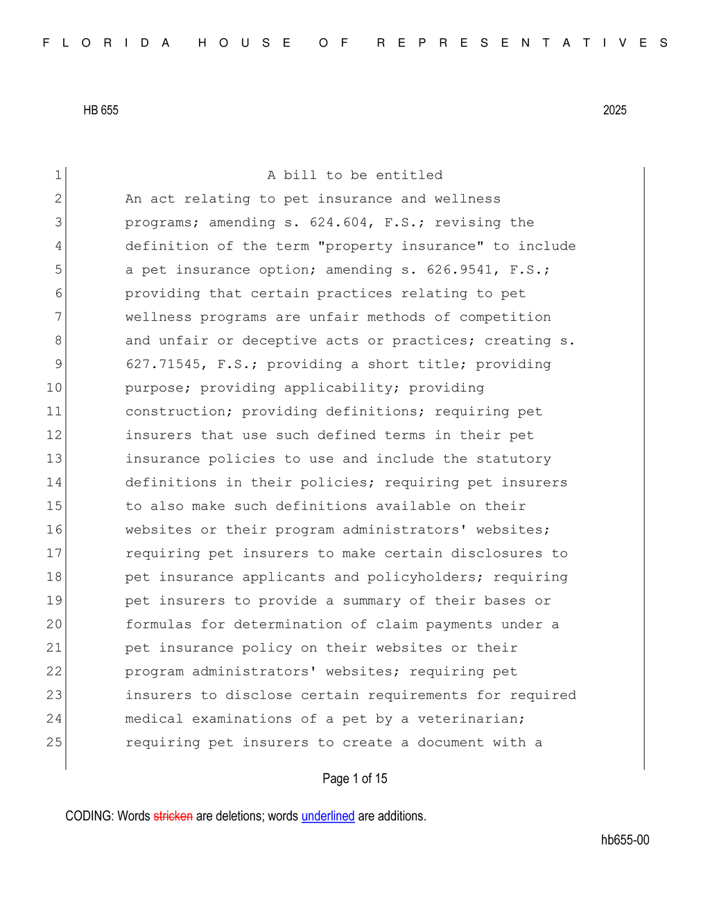 Florida House passes HB 655 enhancing pet insurance policy transparency