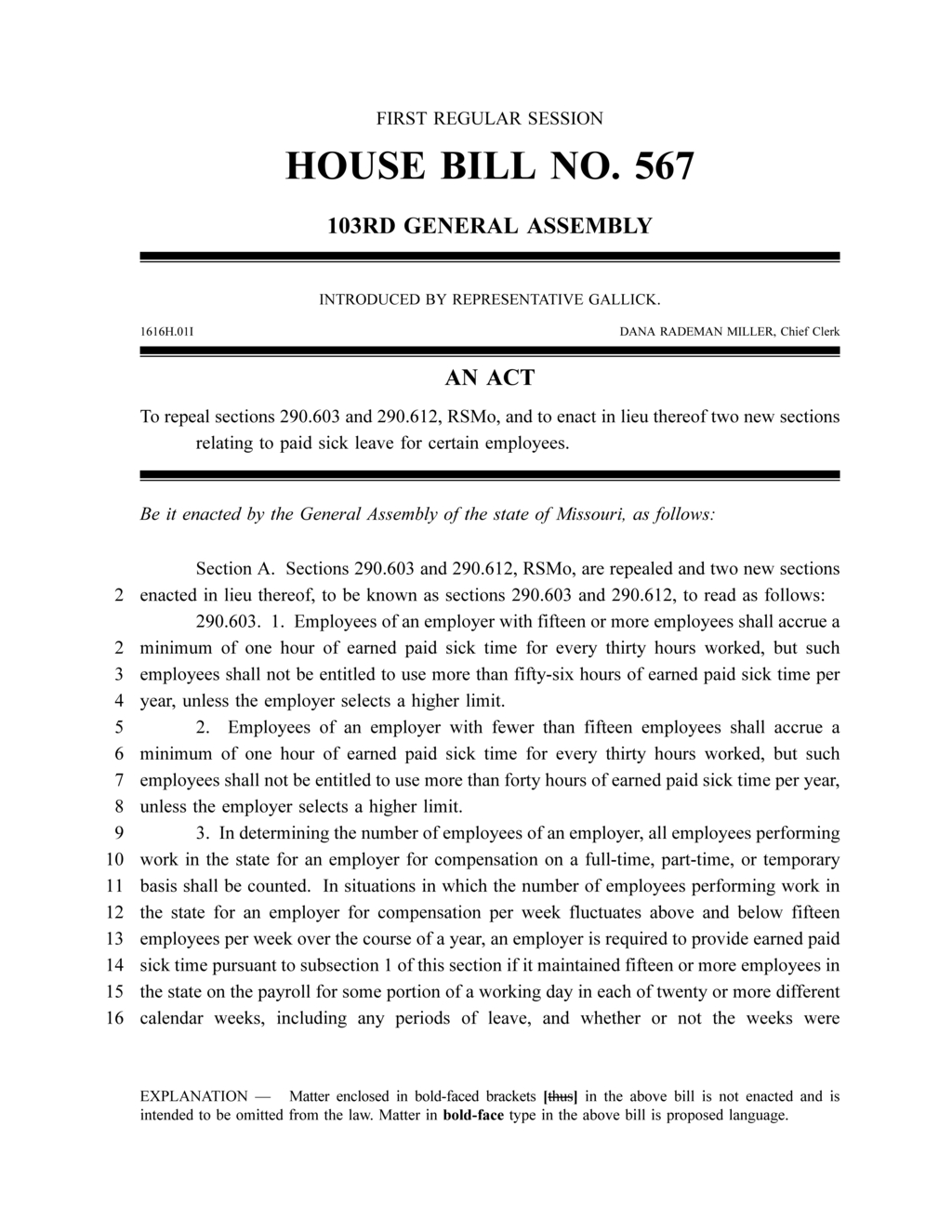 Missouri House Bill 567 introduces new paid sick leave requirements for employees