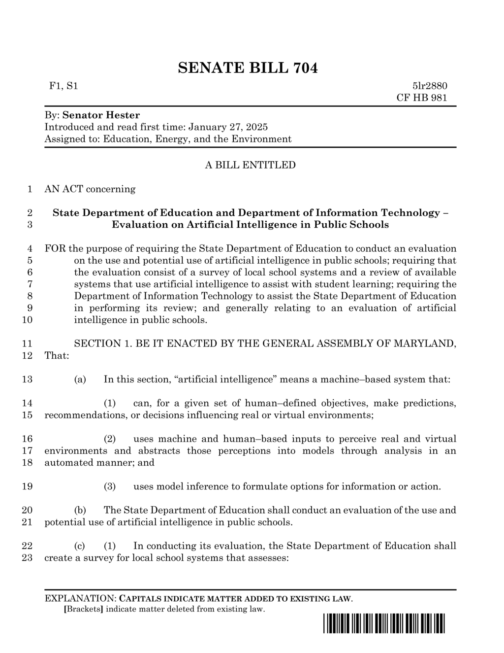 Maryland legislature mandates AI evaluation in public schools by State Education Department