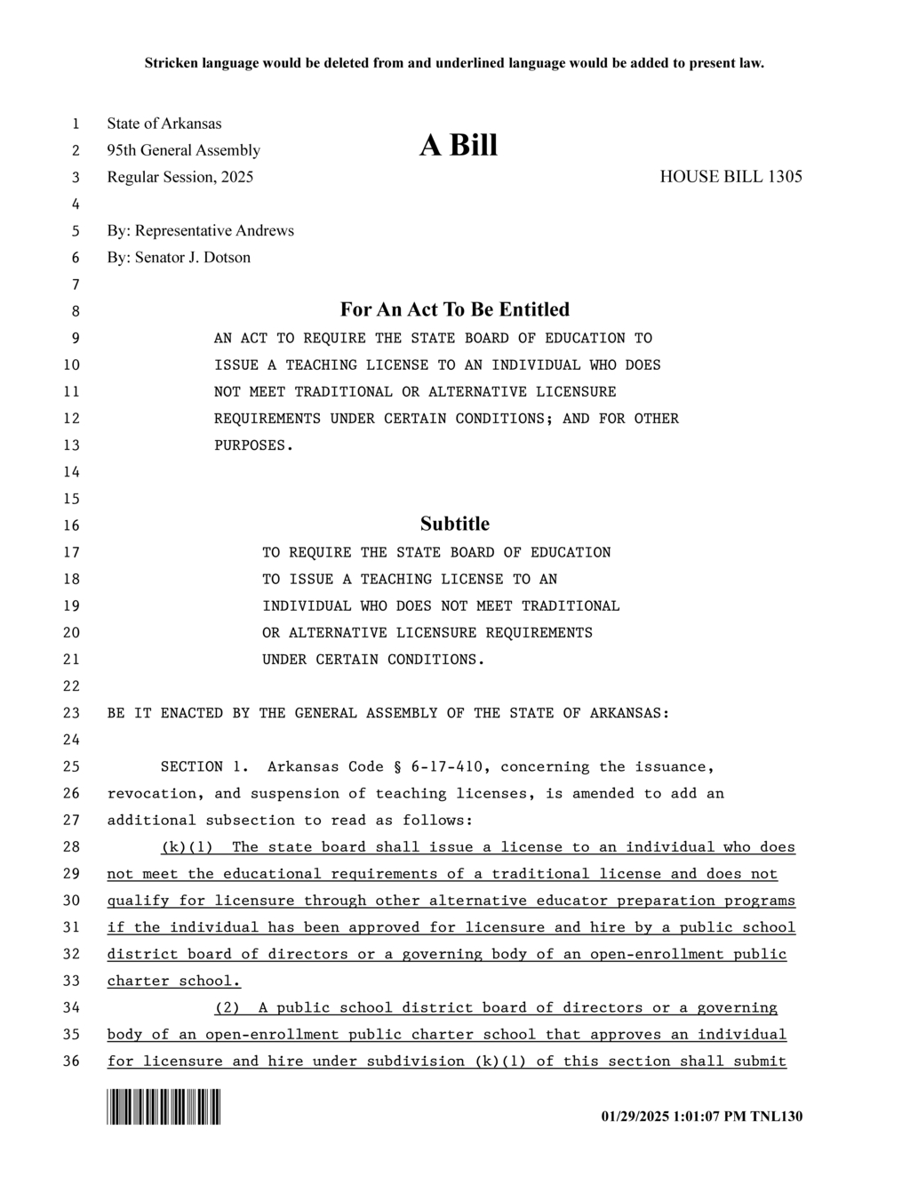 Arkansas legislators introduce bill to ease teaching license requirements