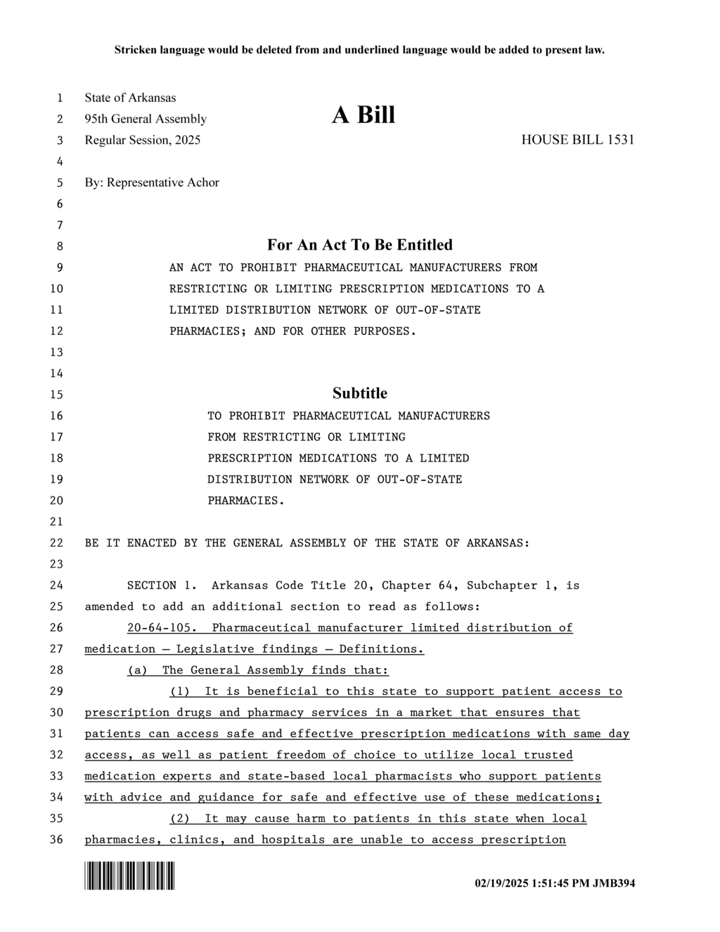 Arkansas House Bill 1531 aims to enhance access to prescription medications