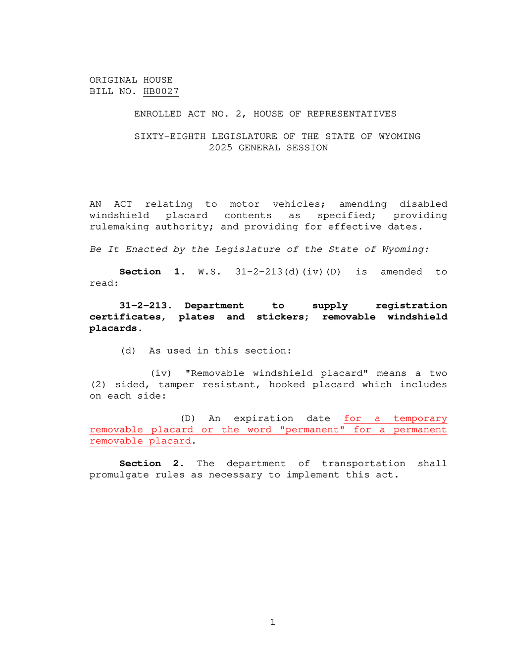 Wyoming House Bill HB0027 set to take effect January 2026