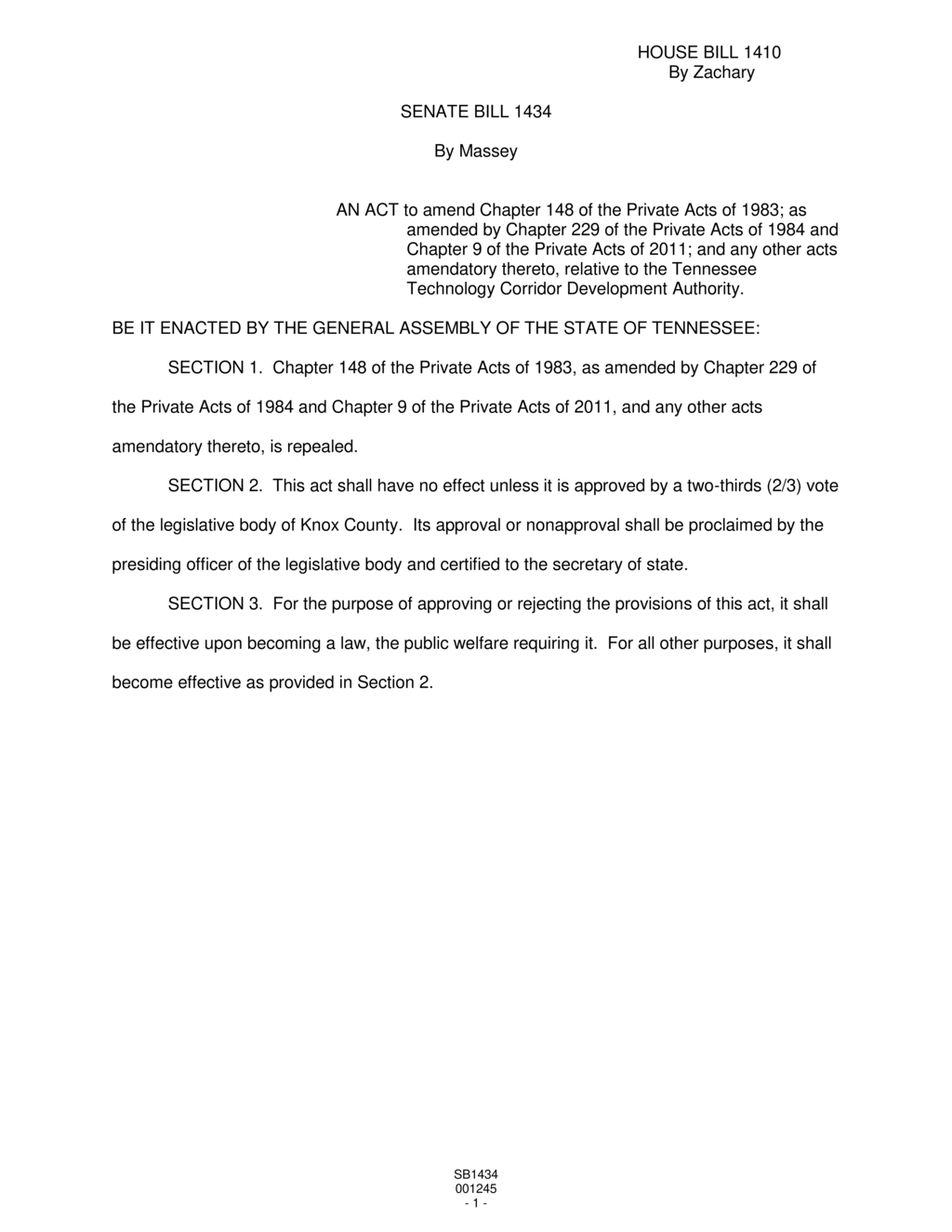 Tennessee legislature considers repeal of Technology Corridor Development Authority regulations