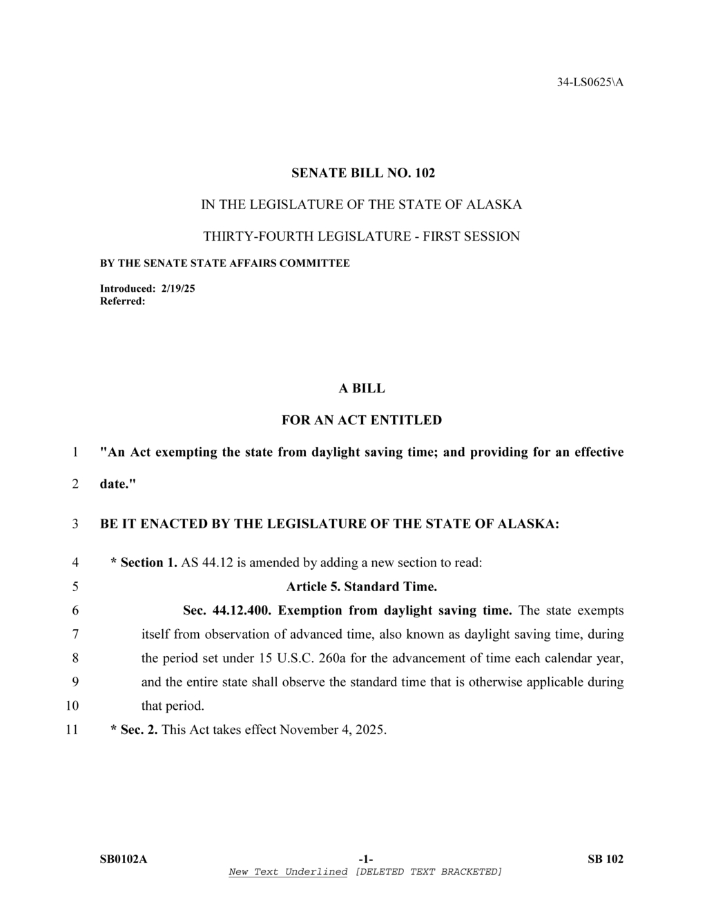 Alaska Senate Bill 102 seeks to end daylight saving time statewide
