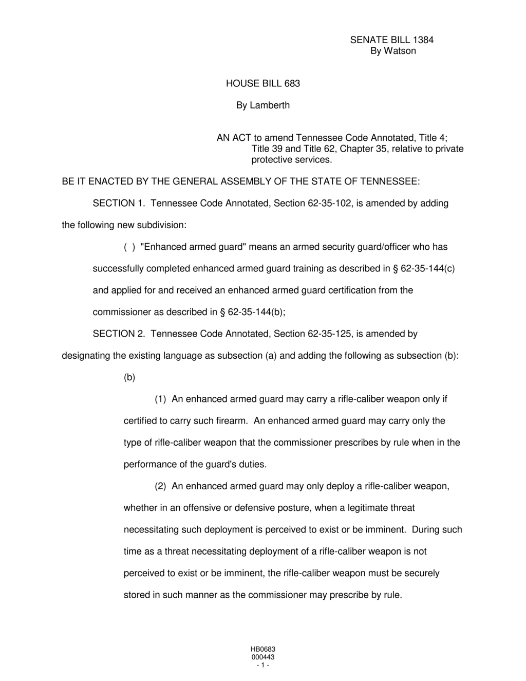 Tennessee commissioner sets enhanced armed guard training and certification rules