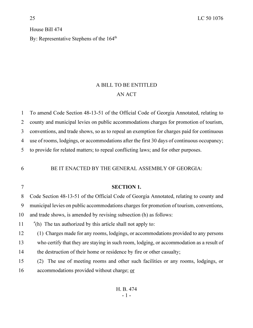 Georgia House Bill 474 revokes lodging tax exemptions for long-term stays