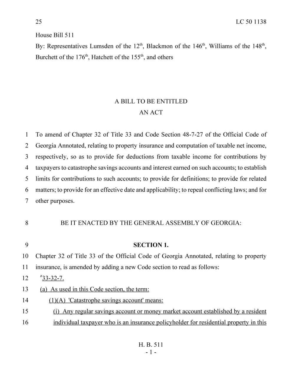 Georgia legislature approves new rules for catastrophe savings accounts