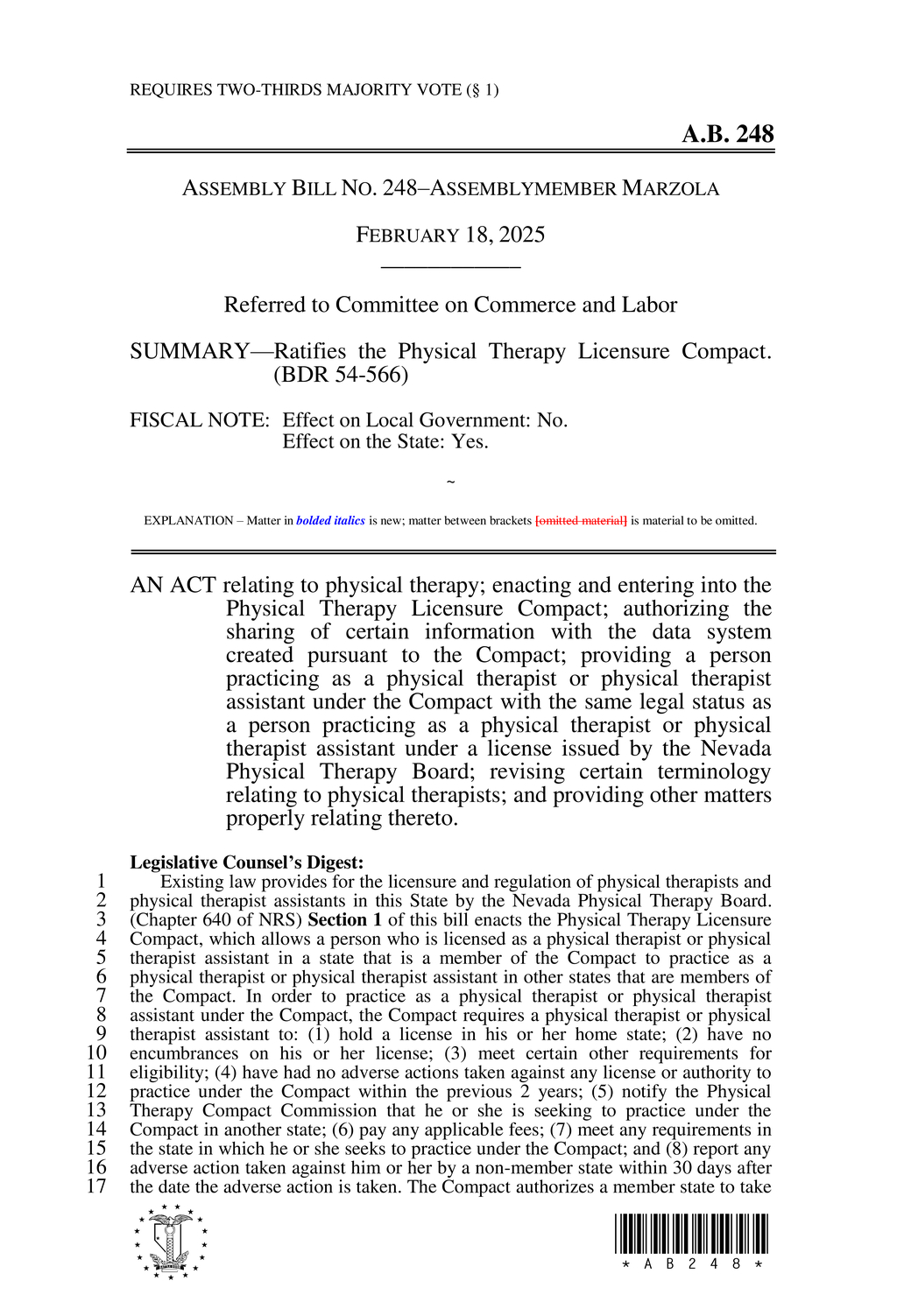 Nevada ratifies Physical Therapy Licensure Compact to enhance interstate practice
