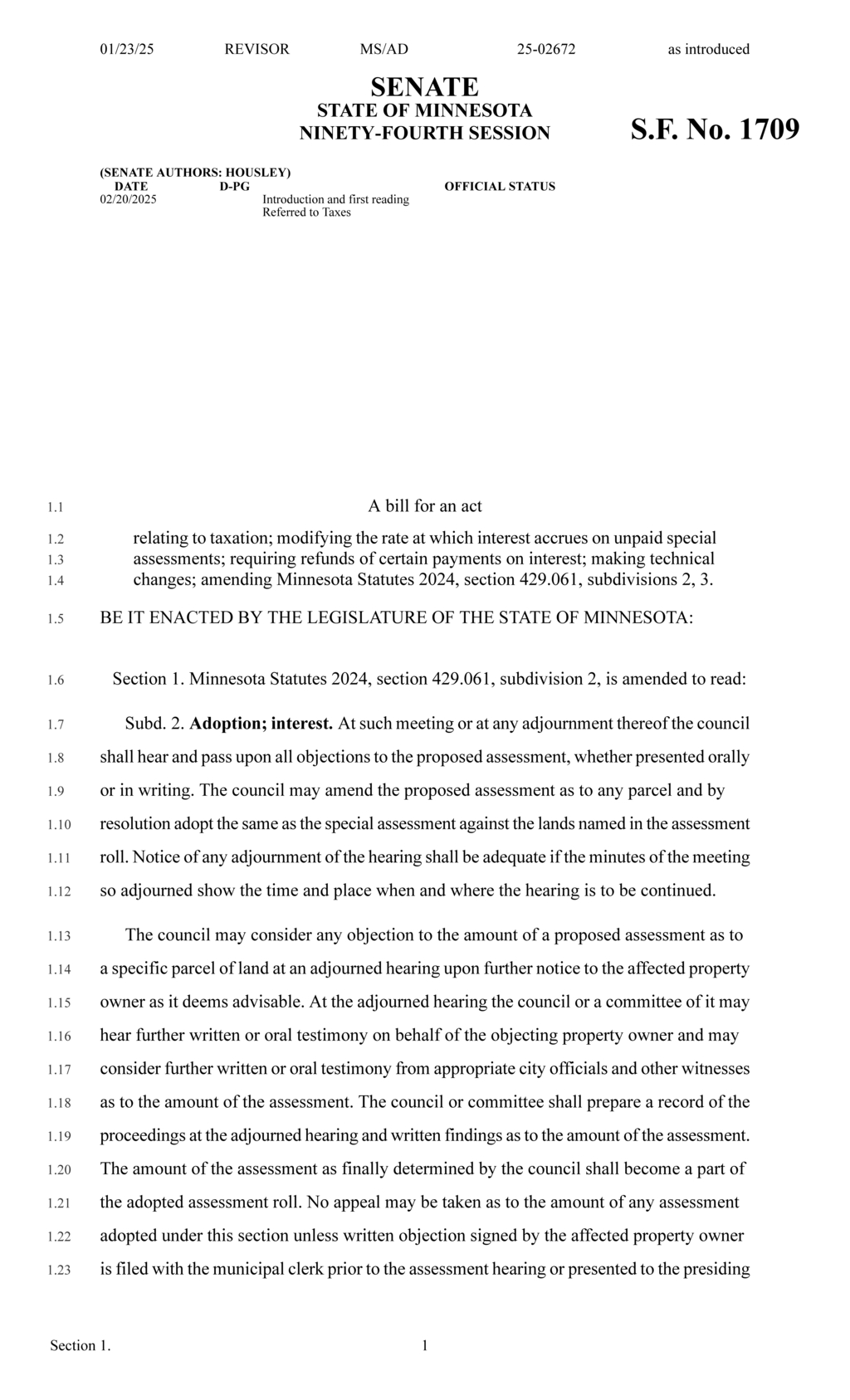 Minnesota amends assessment payment and interest regulations for special assessments