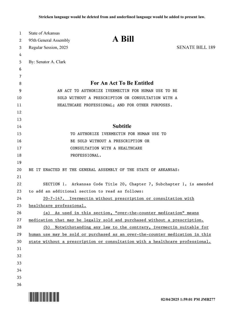 Senator Clark proposes allowing over-the-counter sales of ivermectin in Arkansas