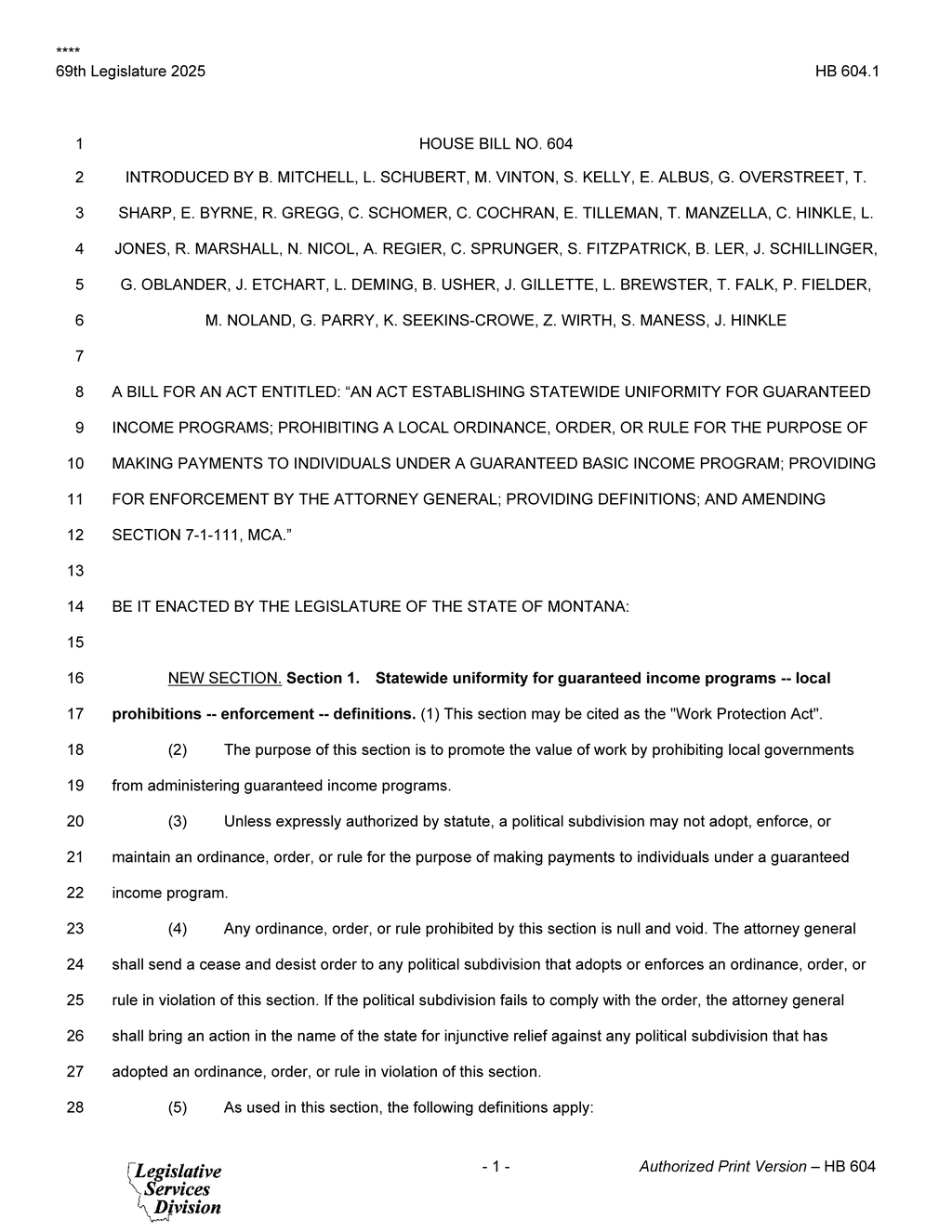 Montana legislators propose Work Protection Act to ban local guaranteed income programs