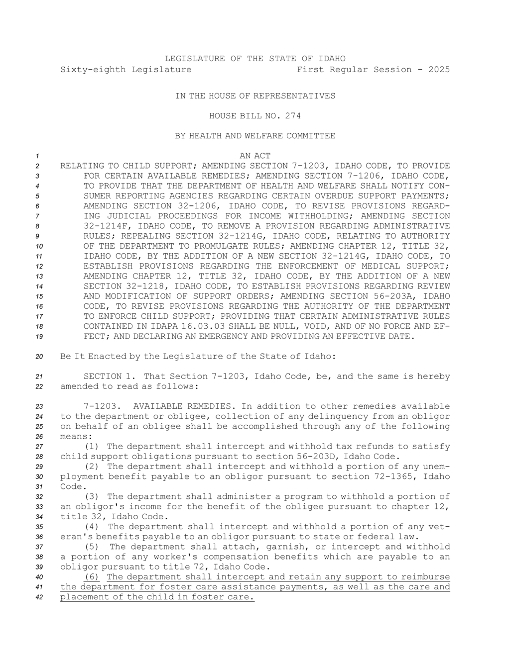 Idaho legislature amends child support laws to enhance collection remedies