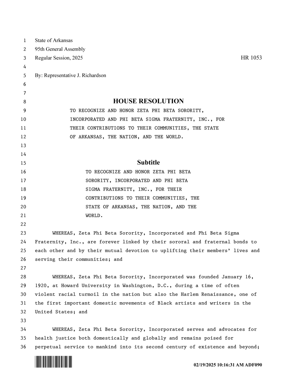 Arkansas House honors Zeta Phi Beta Sorority and Phi Beta Sigma Fraternity