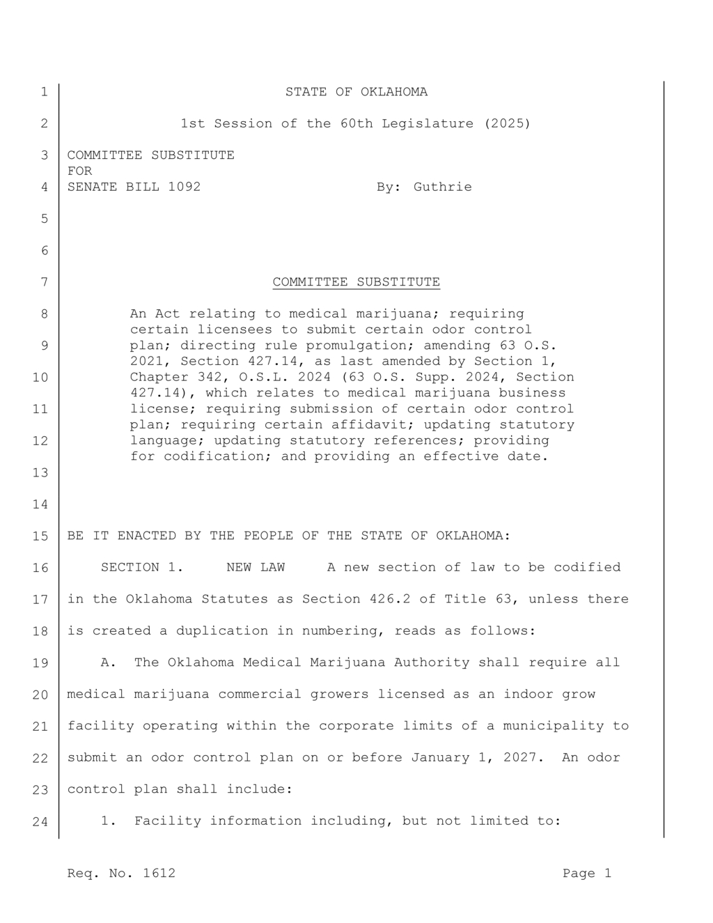 Oklahoma mandates odor control plans for medical marijuana growers by January 2027