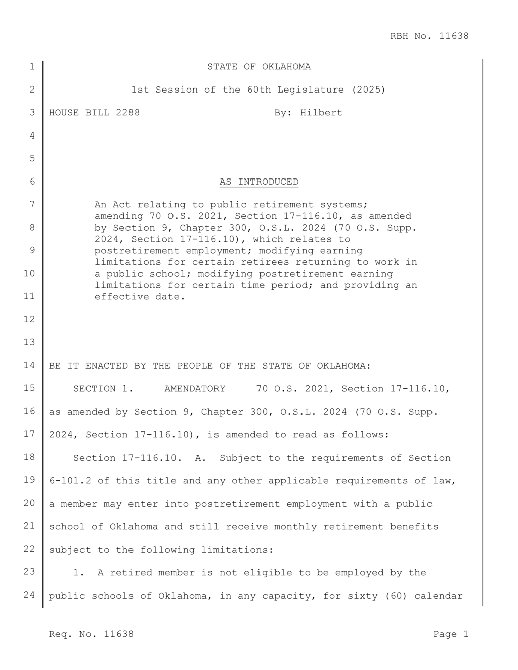 Oklahoma alters retirement earnings rules for public school retirees