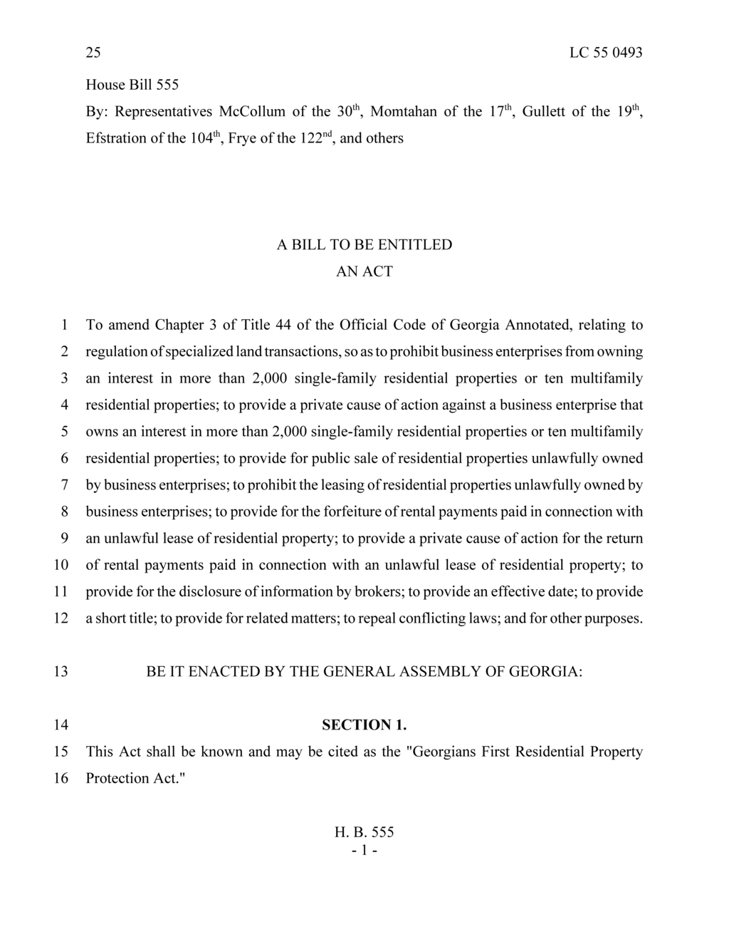 Georgia lawmakers propose Georgians First Residential Property Protection Act