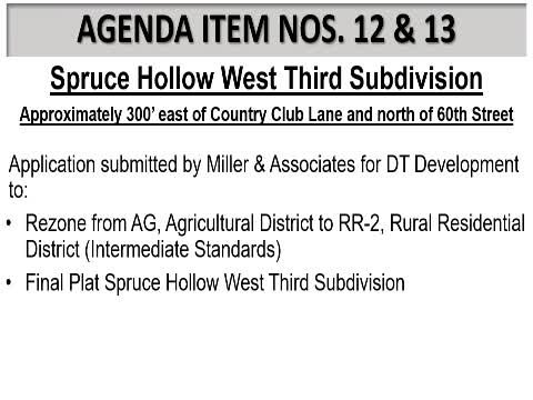 Commission approves Spruce Hollow West Third rezoning and final plat for one‑lot subdivision