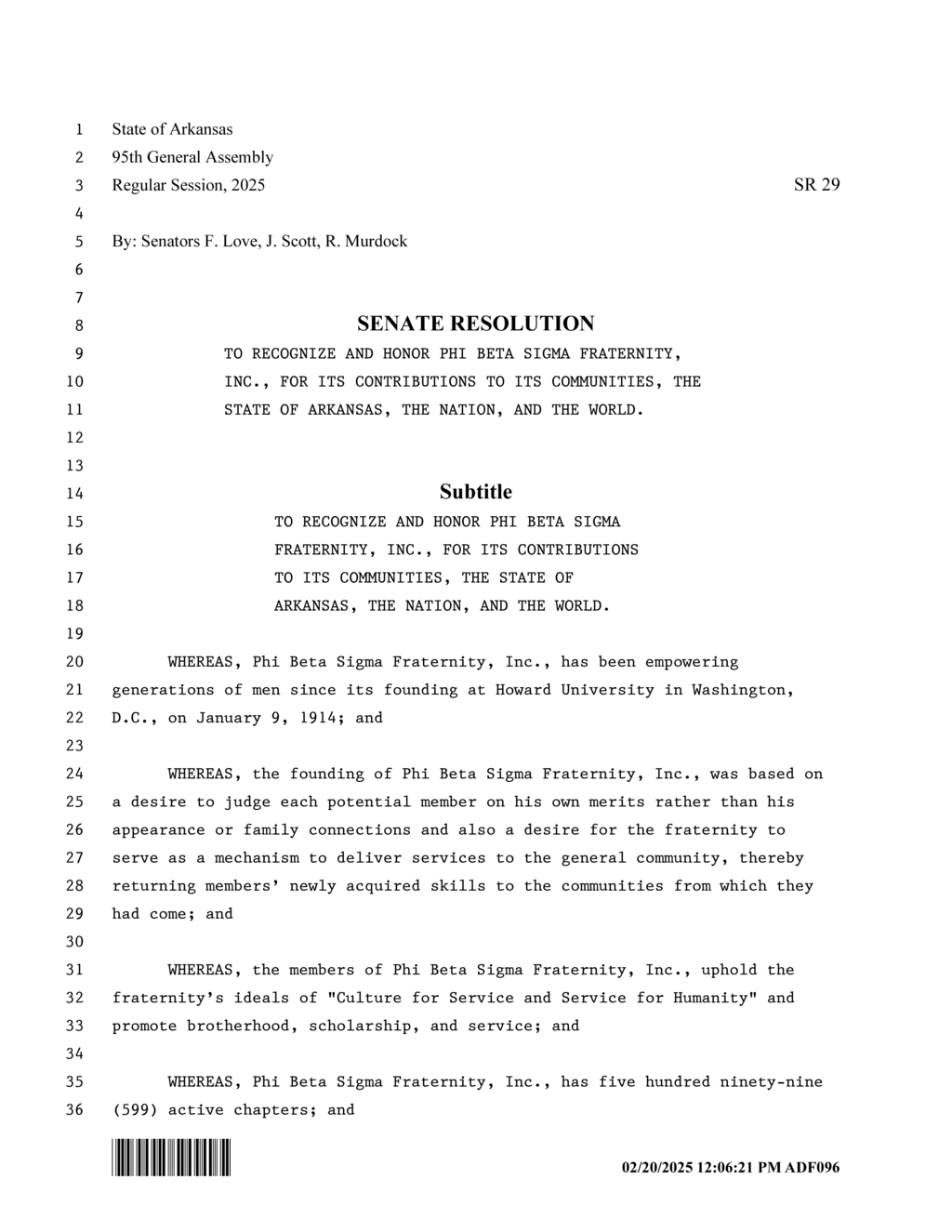 Arkansas Senate honors Phi Beta Sigma Fraternity for community contributions