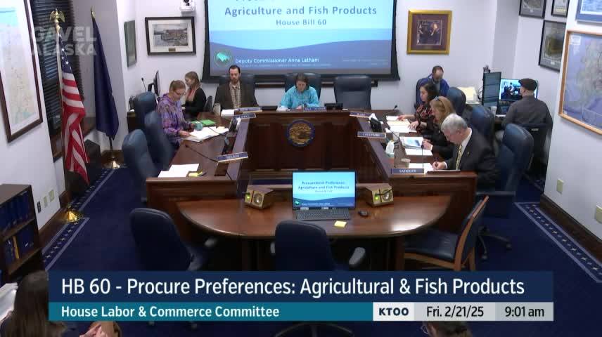 Committee hears bill to raise in‑state price premium for Alaska‑grown food
