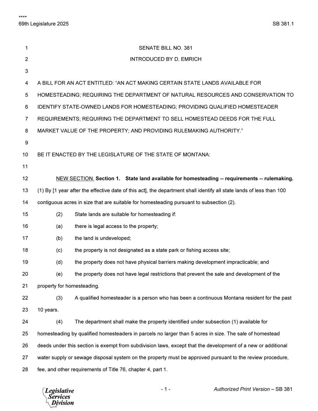 Montana Senate approves homesteading bill for state-owned lands