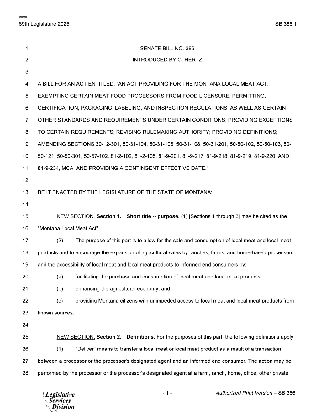 Montana legislators introduce Local Meat Act to promote local meat sales