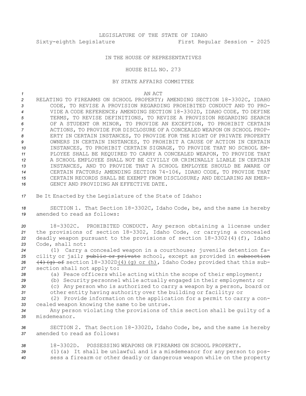 Idaho House approves changes to firearms regulations on school property