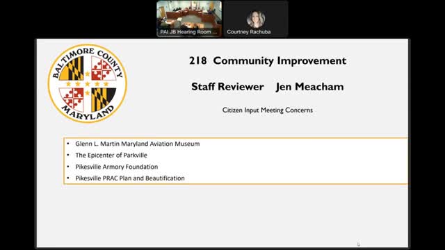 Baltimore County Planning Board reviews community fund requests including aviation museum and armory
