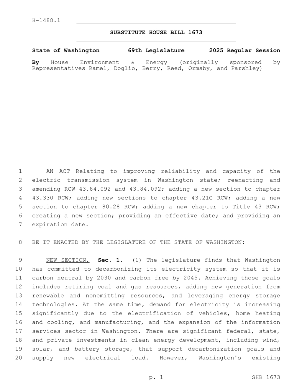 Washington legislature establishes Electric Transmission Authority to enhance grid reliability