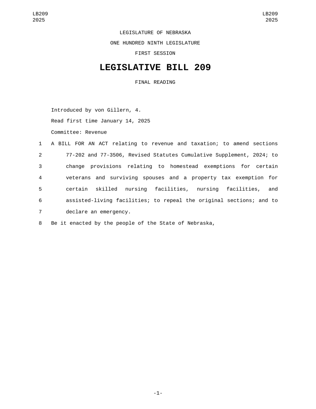 Nebraska legislature approves full tax exemption for qualifying veterans' homesteads