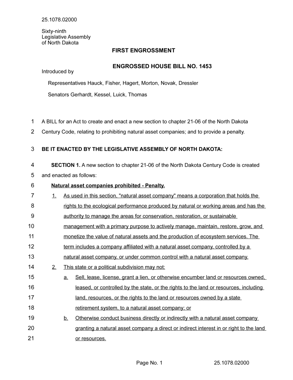 North Dakota legislature prohibits natural asset companies under new bill