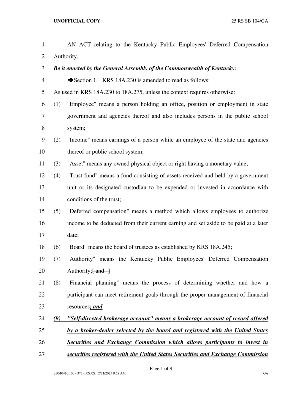 Kentucky amends regulations for public employees' deferred compensation plans