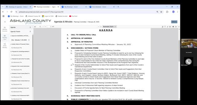 Ashland County planning committee sets March schedule, plans outreach and invites regional planner for comp‑plan update