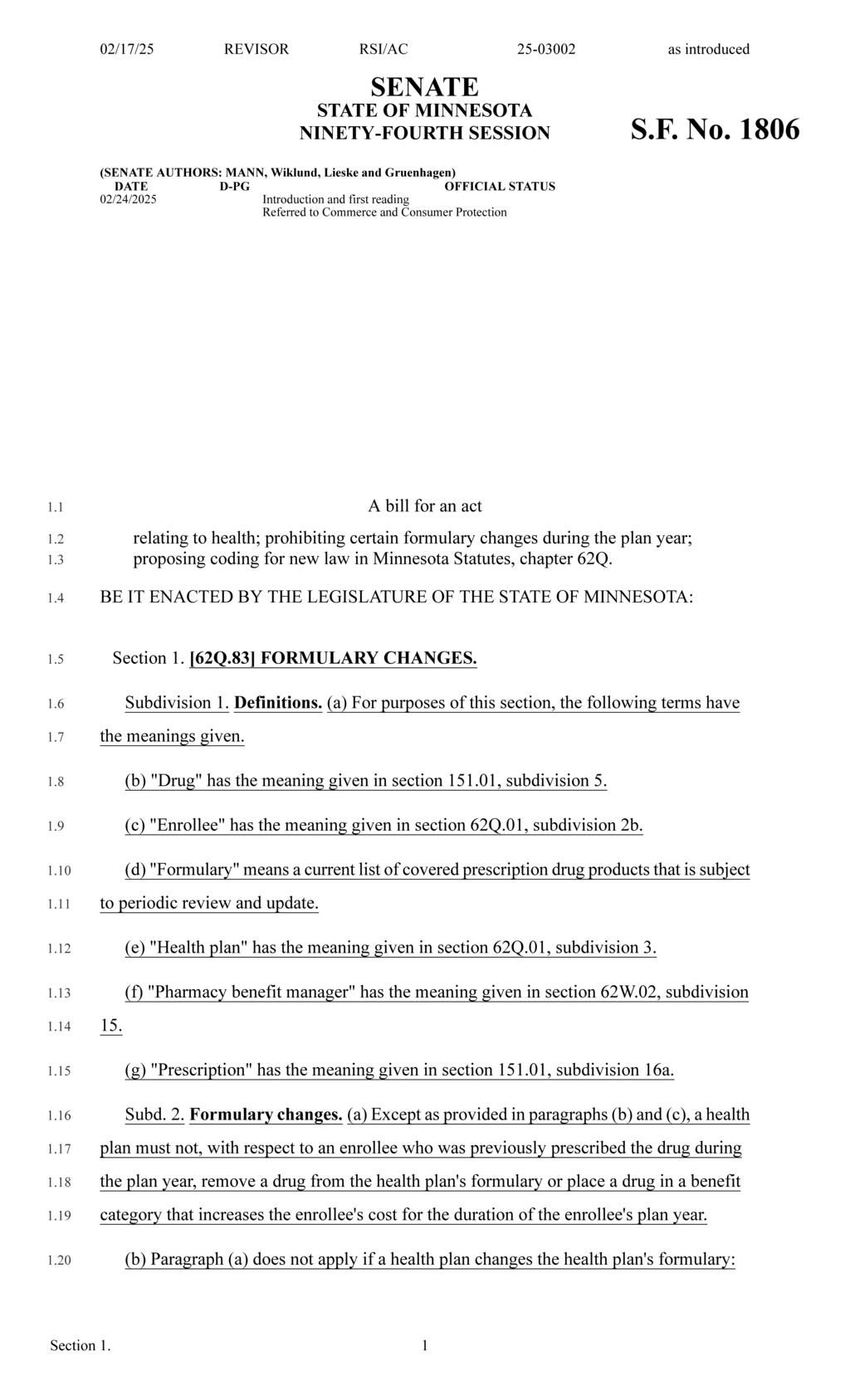 Minnesota Legislature introduces bill to limit health plan formulary changes