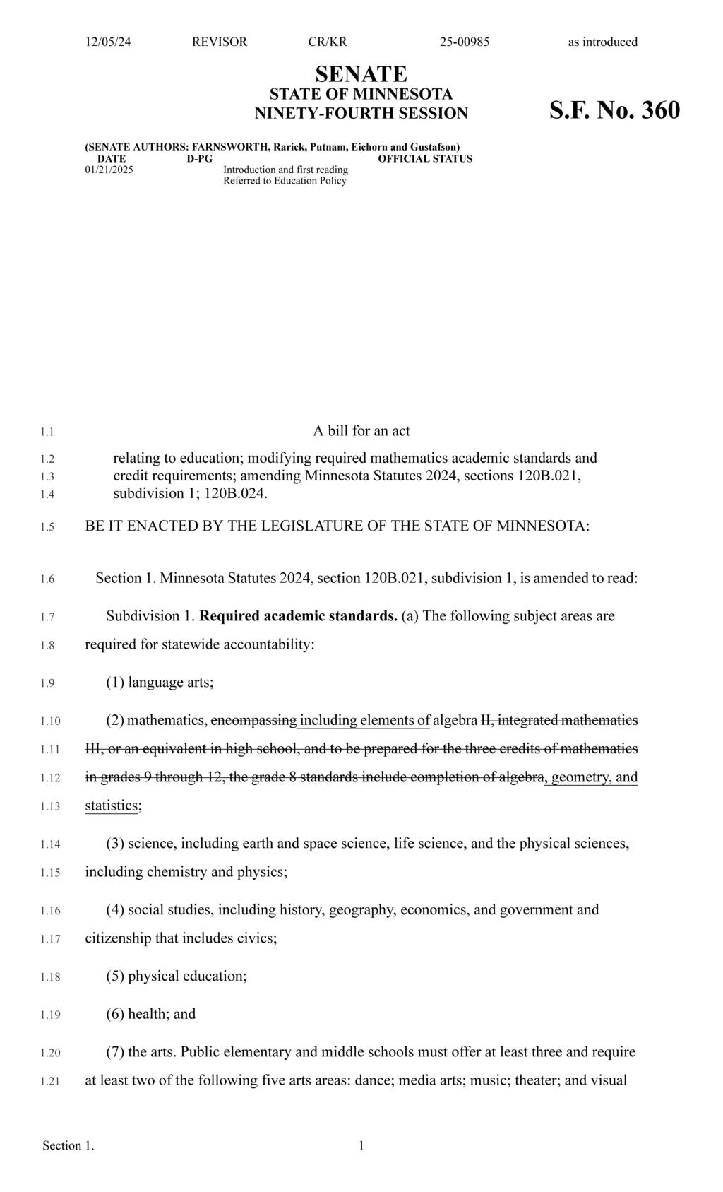 Minnesota Legislature updates education standards with new mathematics requirements