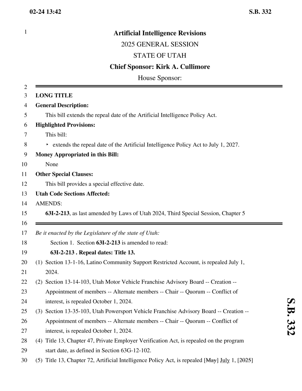 Utah Legislature extends Artificial Intelligence Policy Act repeal date to 2027