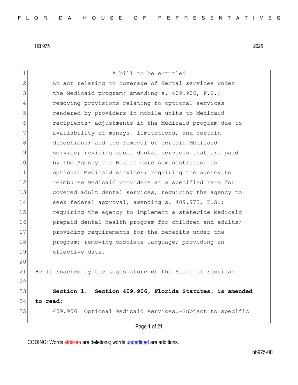 Florida House approves Medicaid dental health program for children and adults