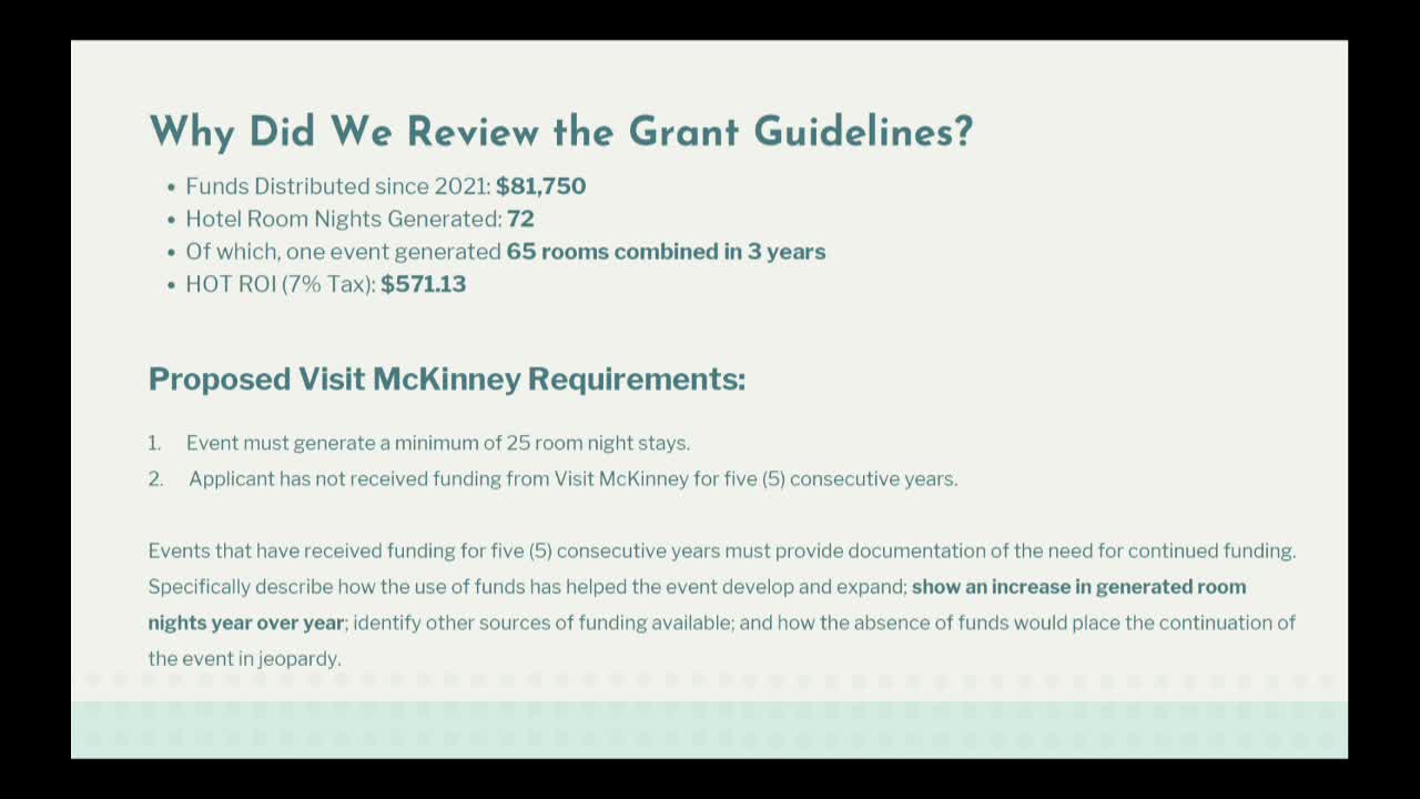 McKinney adjusts grant process to require 25 room nights for funding eligibility