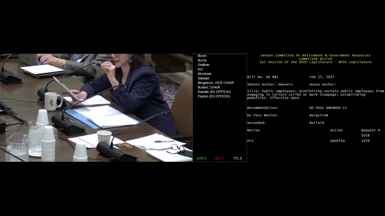 Senate committee advances county retirement cap, bans on‑duty protests and sends multiple pension bills for actuarial review