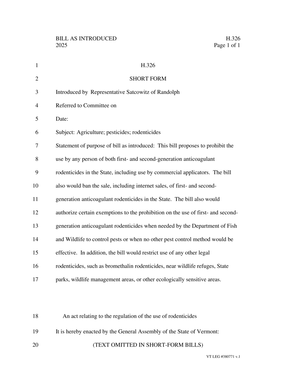Vermont bill proposed to ban anticoagulant rodenticides and regulate pest control