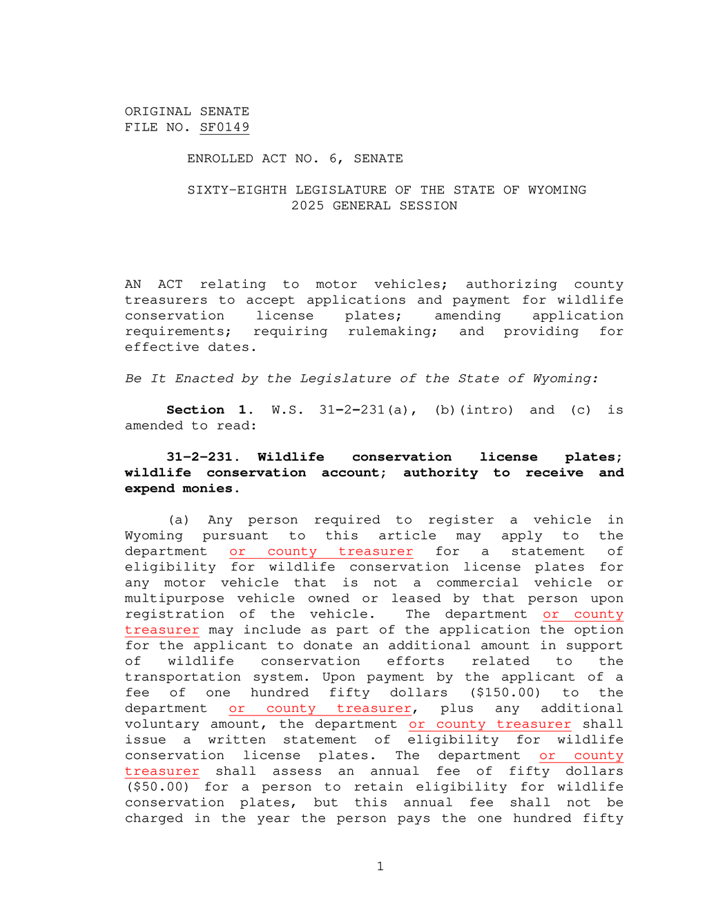 Wyoming Legislature establishes wildlife conservation account funded by vehicle registration fees