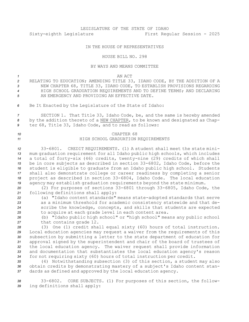 Idaho Legislature passes bill to redefine high school graduation requirements