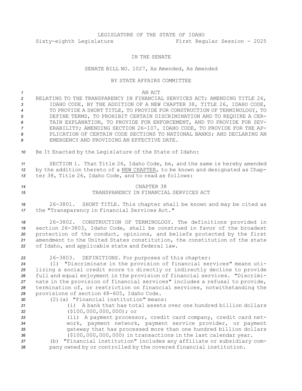 Idaho financial institutions face new standards on service termination and discrimination