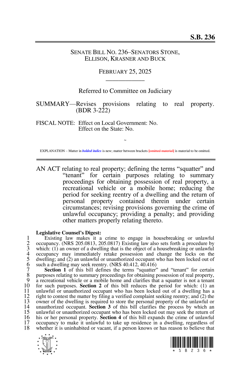 Nevada amends laws on property reentry and occupant rights