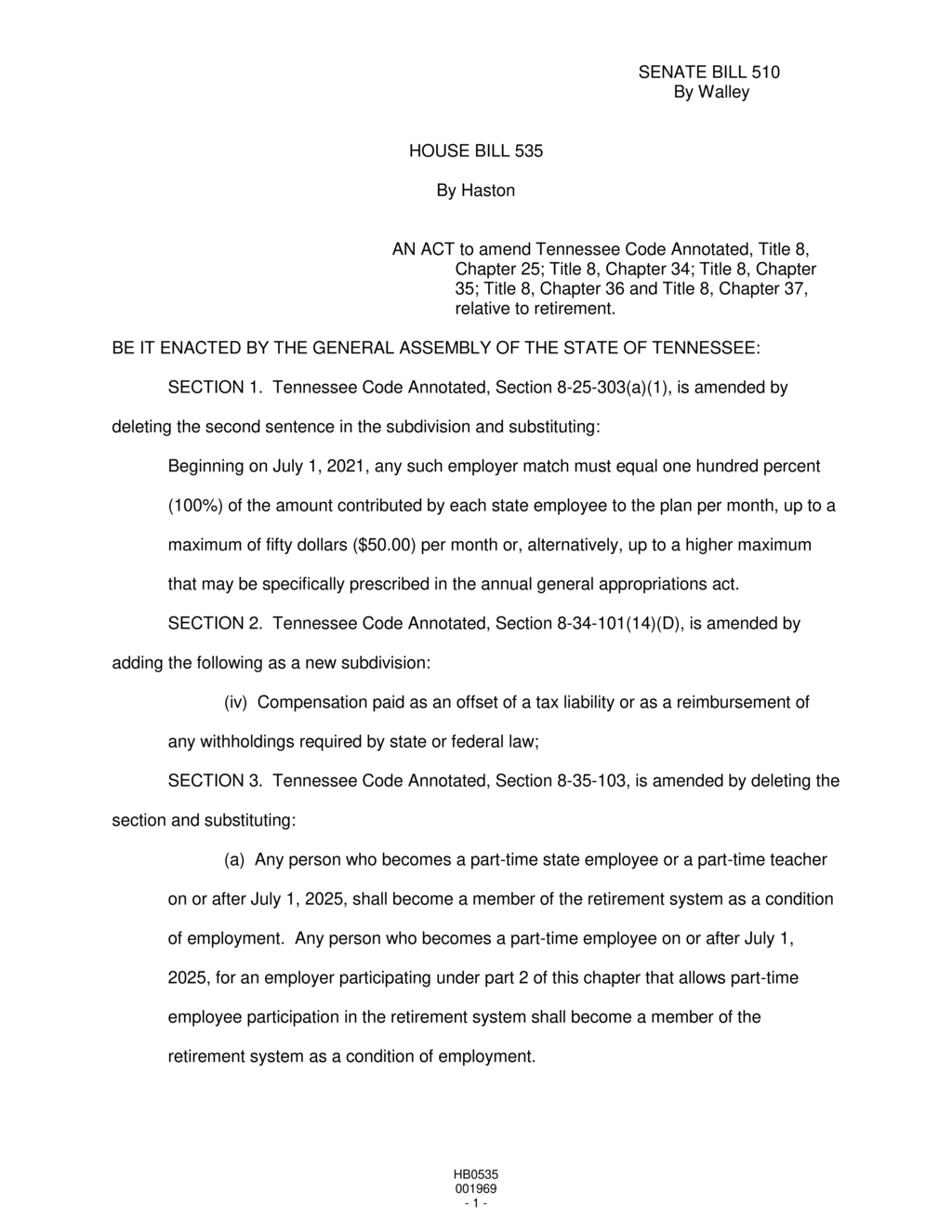 Tennessee amends retirement system rules for county officials and judges