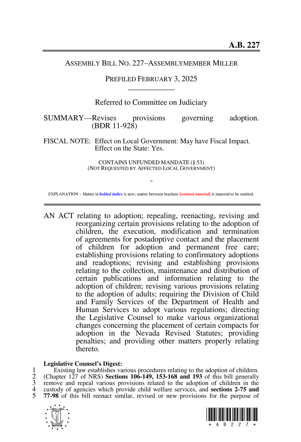 Nevada amends adoption laws to clarify parental liability and child inheritance rights