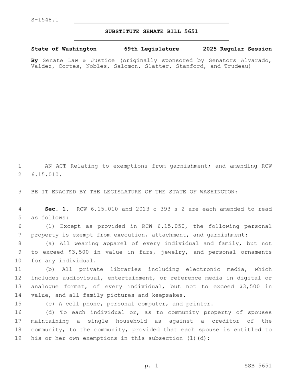 Washington state proposes exemptions for personal injury proceeds in bankruptcy cases