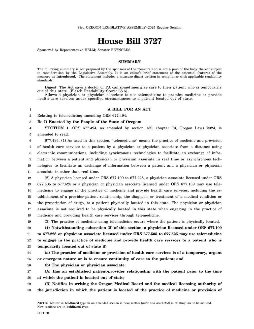 Oregon legislators approve telemedicine bill for out-of-state patients
