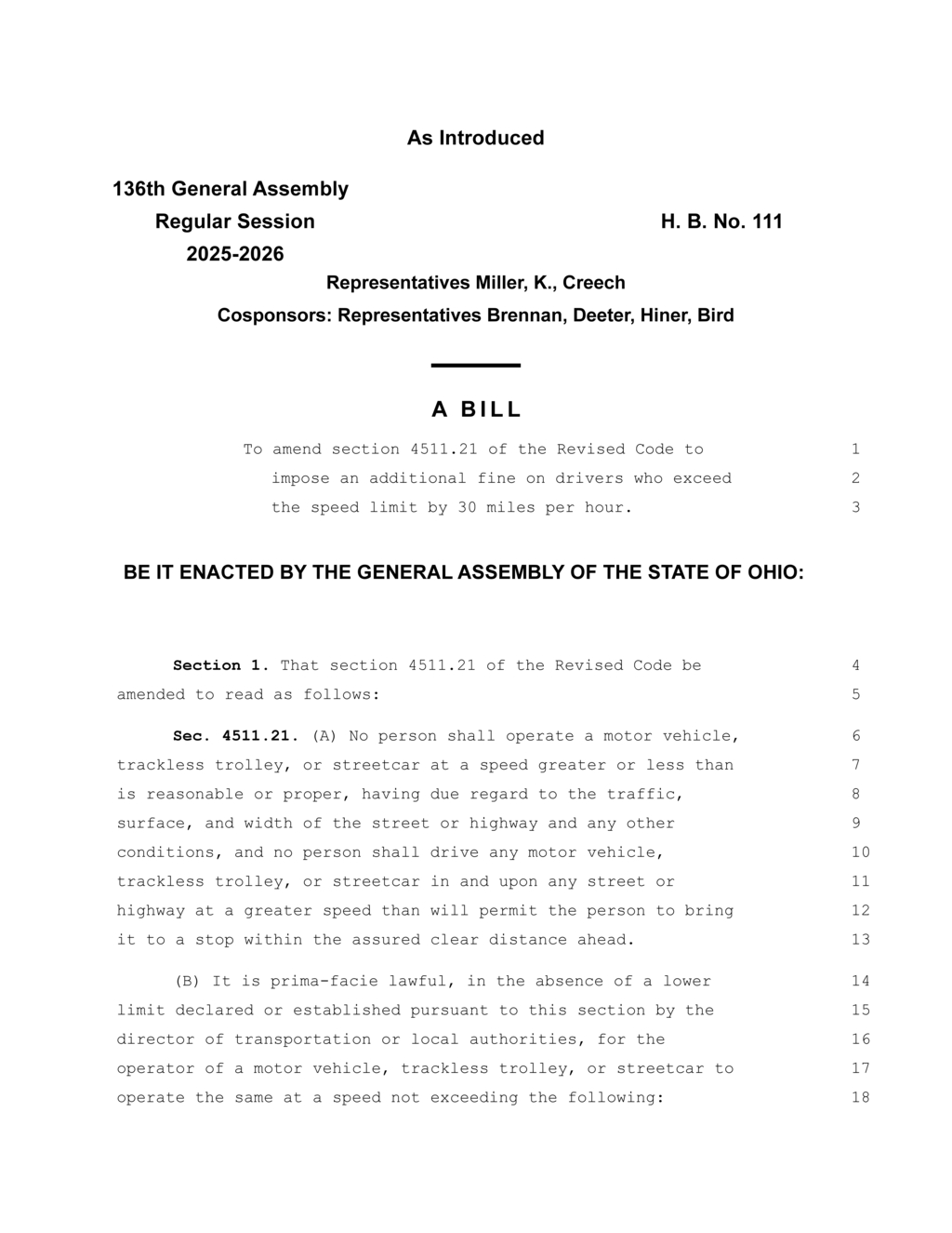 Ohio General Assembly proposes increased fines for excessive speed violations