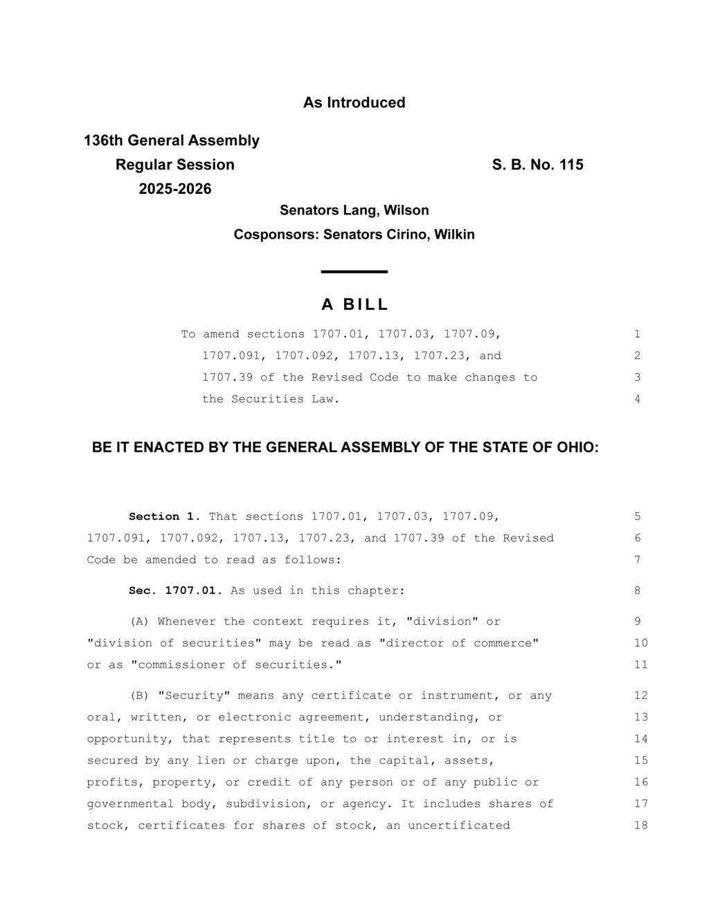 Legislature proposes new regulations for investment advisers in Ohio